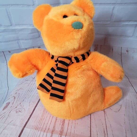 TY 2007 Beanie Baby Shivers the Ghost Orange Bear Plush 10" Stuffed Green Nose - Picture 2 of 7